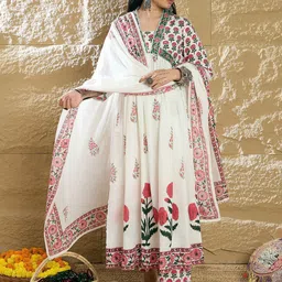 Indo Era Women Ethnic Motifs Printed Pure Cotton Kurta with Trousers & With Dupatta-21