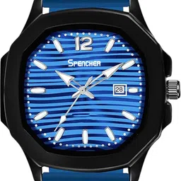 SPENCHER Men Brass Dial & Multi Function Watch SW Vintage Black Square Case Date Blue image 4
