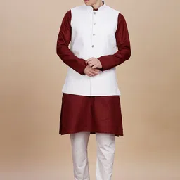 Anouk Mandarin Collar Straight Kurta With Pyjama & Nehru Jacket-3