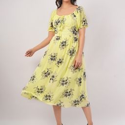 Deshi Girl Women Floral Printed Puff Sleeve Georgette Empire Midi Dress-image-36