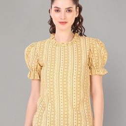 Zuvino Women Striped Collar Puff Sleeve Cotton Top-image-97