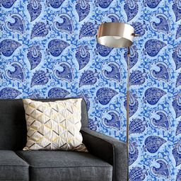 ArtzFolio Printed UV-Resistant Anti-Bacterial Hand-Drawn Blue Paisley Peel & Stick Wallpaper-image-80