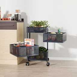 Kuber Industries 3+1 Layer Kitchen Metal Storage Rack with Wheels Grey Kitchen Trolley-picture-14