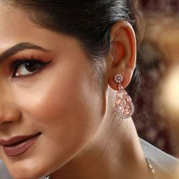 SOHI The Anais Gold-Plated Stones Studded Contemporary Drop Earrings-1