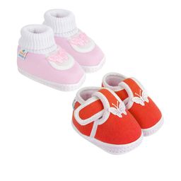 NESKA MODA Newborn Pack of 2 Pair 3 To 12 Month Unisex Baby Cotton Butterfly Soft Shoe Booties-17