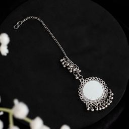 ATIBELLE Silver-Plated Maang Tikka Head Jewellery-image-44