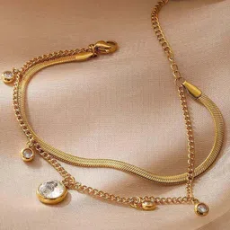GOLDIWALA Stainless Steel Gold-Plated Artificial Stones Studded Multistrand Bracelet-12