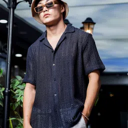 House of Koala Unisex Original Relaxed Fit Cuban Collar Textured Cotton Casual Shirt-image-53