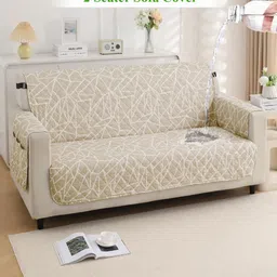 HOKIPO Beige & White Abstract Printed Waterproof 2 Seater Sofa Cover With Arms-picture-40