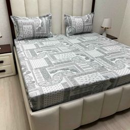 Pure Decor Velar Grey & White Printed Cotton 220 TC King Bedsheet Set 2.74 m x 3.04m-image-15