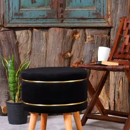 Shadowkart Black Wooden Round Shaped Ottomans-image-58