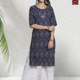 HERE&NOW Selection Of 2 Bandhani Printed Round Neck Straight Kurtas-image-16