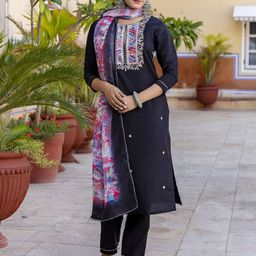 KALINI Women Ethnic Motifs Embroidered Regular Thread Work Kurta with Trousers & Dupatta-picture-3