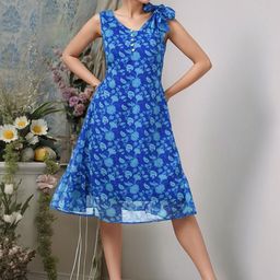 DressBerry Floral Print A-Line Midi Dress-image-43