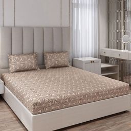 Monte Carlo Brown & Grey Floral Cotton 130 TC King Bedsheet Set-2.75 m x 2.75 m-image-46