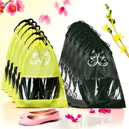 Aura Yellow & Black 10 Pieces Printed Reusable Shoes Organisers-2