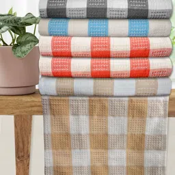 Athom Living Premium Blue & Orange Colored 6 Pieces Printed Cotton 210 GSM Bath Towels-image-91