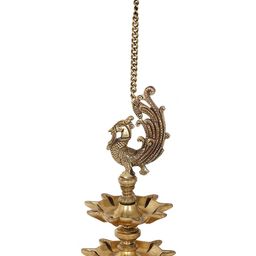 Exotic India Gold Toned Textured Hanging Pooja Diya-image-76