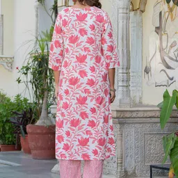 CRENOL THREADS Women Floral Print Regular Pure Cotton Kurta Sets With Dupatta image 3