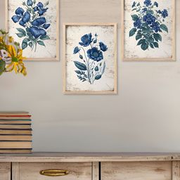 Kotart Brown & Blue 3 Piece Wood Floral and Botanical Wall Paintings-picture-3
