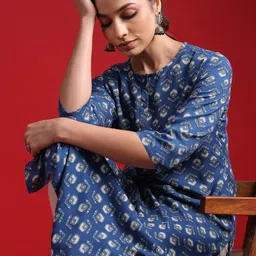 Indo Era Women Geometric Printed Thread Work Kurta-picture-3