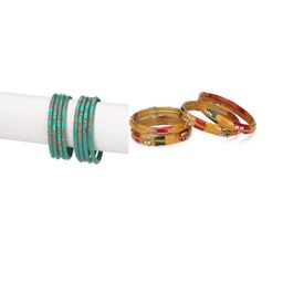 SOMIL Set Of 12 blue and yellow Alloy Bangles-picture-49