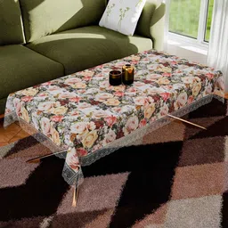 Aura White & Yellow Rose Printed Anti-Skid Rectangle 4 Seater Table Cover-picture-43