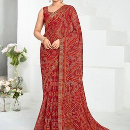 Anouk Rustic Bandhani Printed Zari Pure Chiffon Saree-0