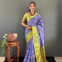 AQUILIQ Striped Zari Art Silk Kanjeevaram Saree-image-97