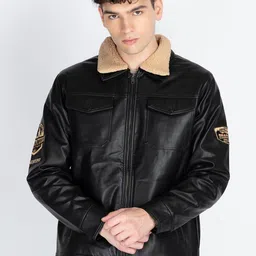Status Quo Men Spread Collar Solid Casual Leather Jacket-picture-53