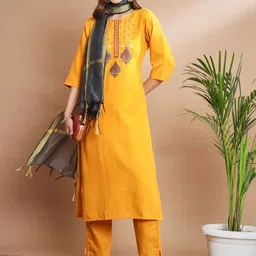 VredeVogel Geometric Embroidered Straight Kurta With Trousers & Dupatta-picture-21