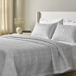 SANSAAR A DDECOR BRAND LIVE CONSCIOUSLY Beige Self Design Cotton 3 Piece Bedding Set-picture-18