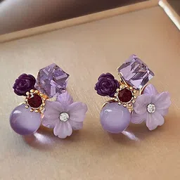 KRENOZ Gold-Plated Artificial Stones Studded And Beaded Floral Shaped Studs-image-30