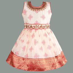 Wish Karo Girl's Ethnic Motifs Printed Embroidered Fit And Flare Knee Length Dress-image-17