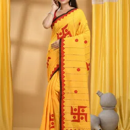 DESH BIDESH Women Geometric Printed Patchwork Pure Cotton Taant Saree-picture-1