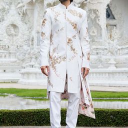 sahil kochhar Men Embroidered Band Collar Sherwani Set-image-17