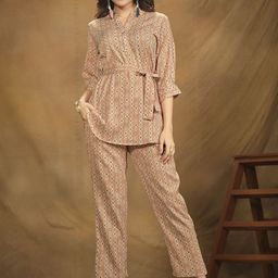 all about you Printed V-Neck Top With Trouser-13