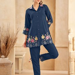 Kaftanize  Floral Embroidered Shirt With Trouser Co -Ords-69