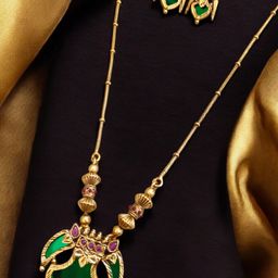 Pihtara Jewels Gold-Plated Stone Studded & Beaded Jewellery Set-image-98
