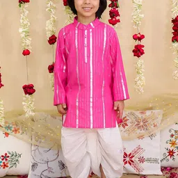 BownBee Boys Striped Band Collar Regular Straight Kurta with Trouser Kurta Sets-picture-7