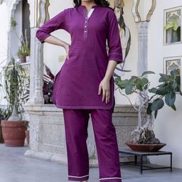 Pistaa Pure Cotton Mandarin Collar Neck Top With Trousers Co-Ords-picture-31