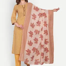 Moda Rapido Women Floral Striped Regular Pure Cotton Kurti with Pyjamas-picture-46