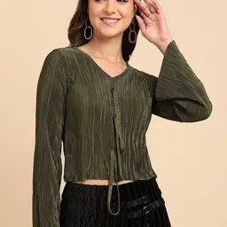 SAFFE Women V-Neck Flared Sleeves Crop Top-11