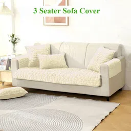 HOKIPO White Velvet 1 Piece Sofa Cover With Arms-image-85