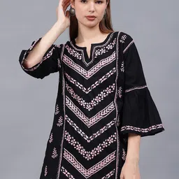 Seva Chikan Ethnic Motifs Embroidered V-Neck Chikankari Chikankari Kurti-picture-12