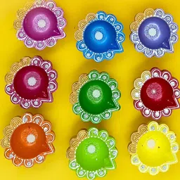 Aura 12-Pcs Blue & Green Embellished Diya-picture-6