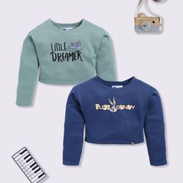 YK X Minute Mirth Girls Set of 2 Printed Crop Sweatshirts-72