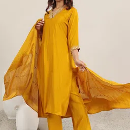 Gerua By Libas Yoke Design V-Neck Straight Sequinned Kurta With Trousers And Dupatta-picture-19