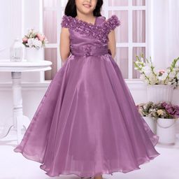 Tiny Kingdom Girls Floral Embellished V-Neck Satin Maxi Fit & Flare Dress-image-6