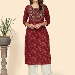 GULMEHAK Women Floral Printed Round Neck Gotta Patti Cotton Straight Kurta-picture-40